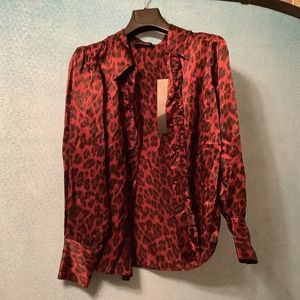 Red animal print blouse